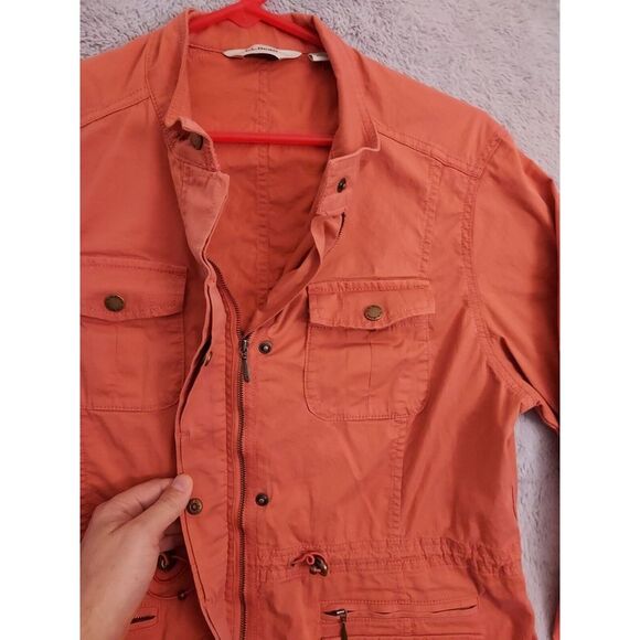 LL Bean Jacket Womens Medium Petite Utility Cargo Full Zip Pockets Salmon SPOTS - Picture 7 of 12